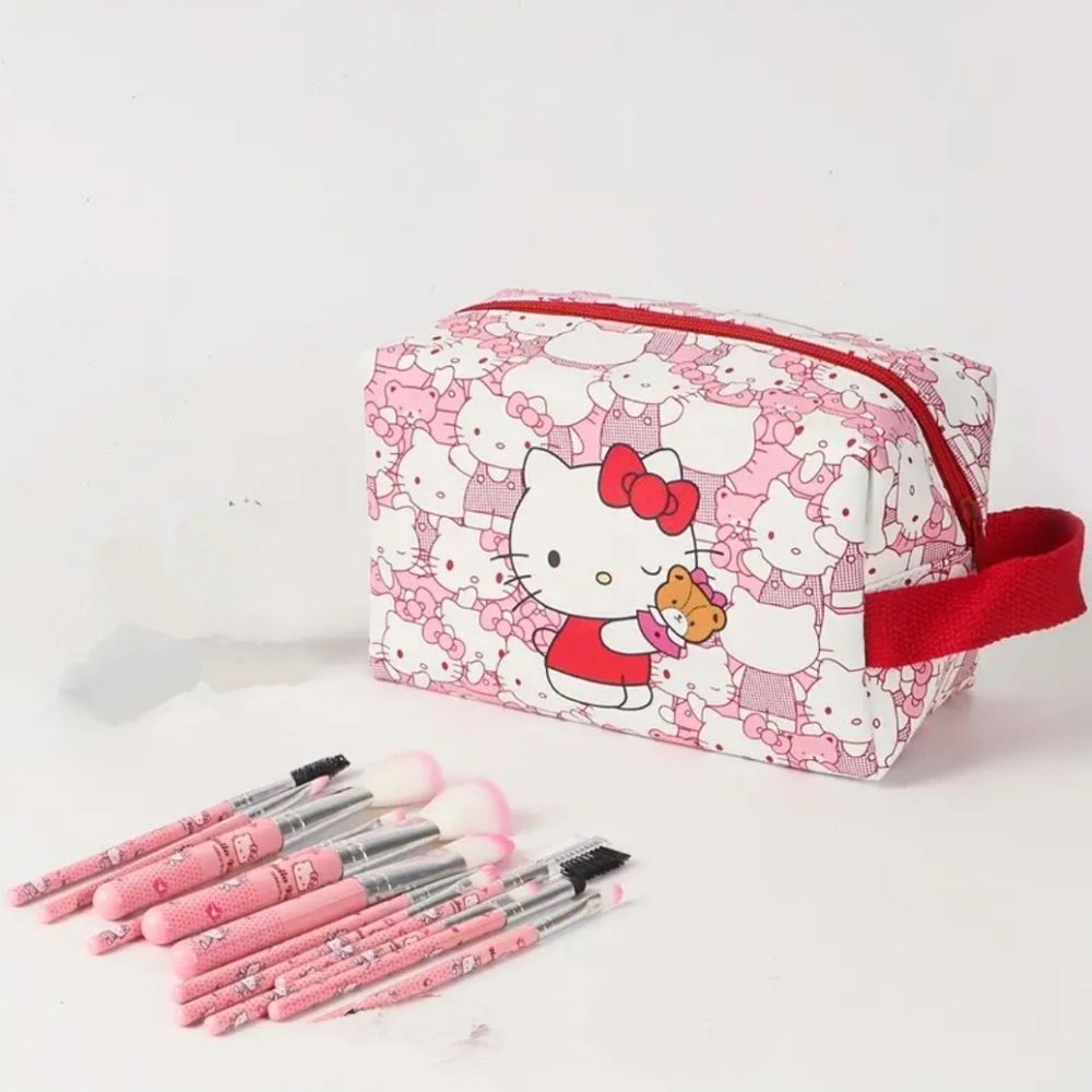 Hello Kitty 12 Piece Makeup Brush And Waterproof Makeup Bag Set - Picture 2 of 9